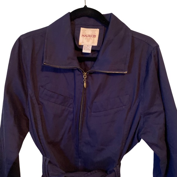 Maurices Navy Blue Cotton‎ Utility Jacket Belted Zip Front Women's Size M - Picture 2 of 13